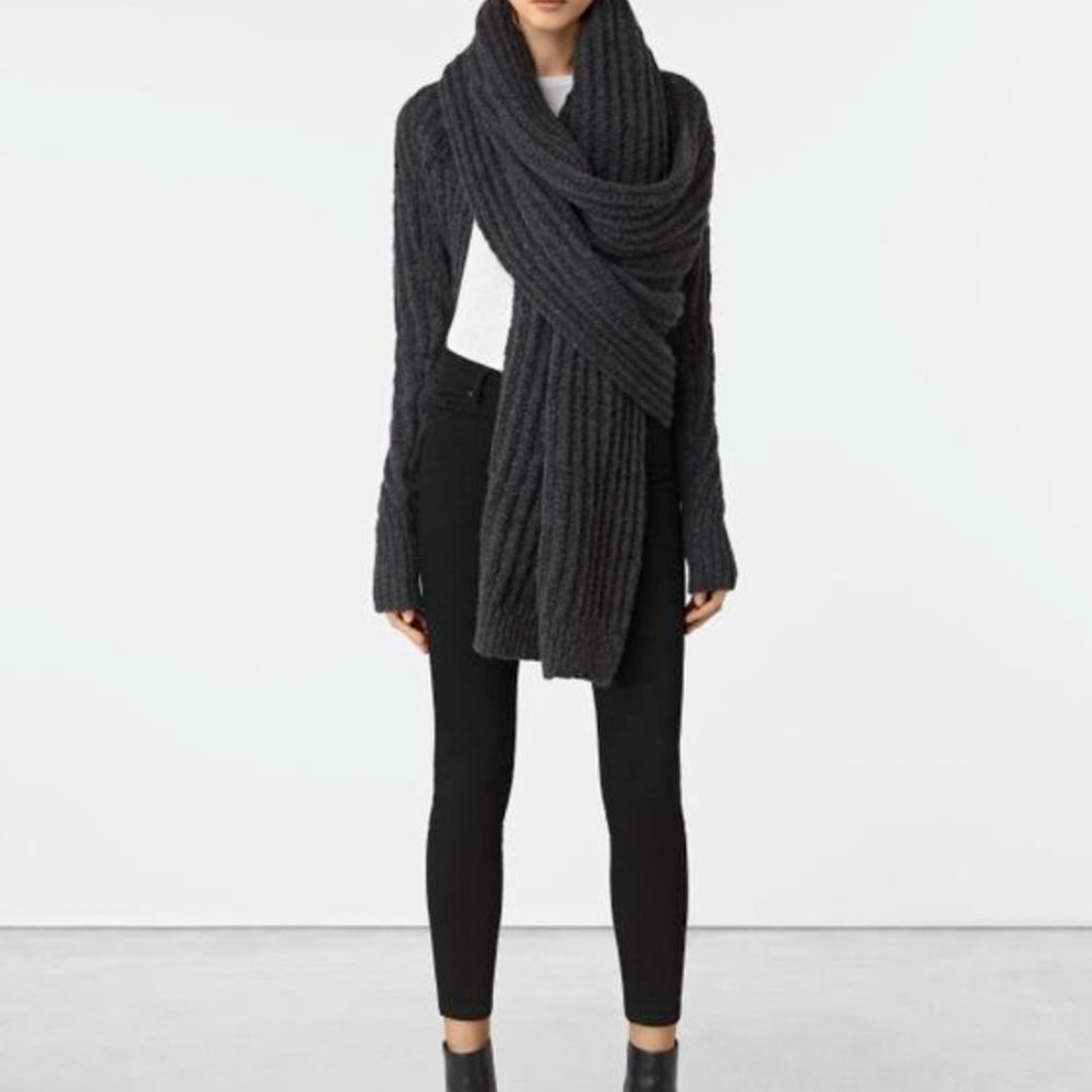 All Saints Black Ribbed Cardigan Sweater